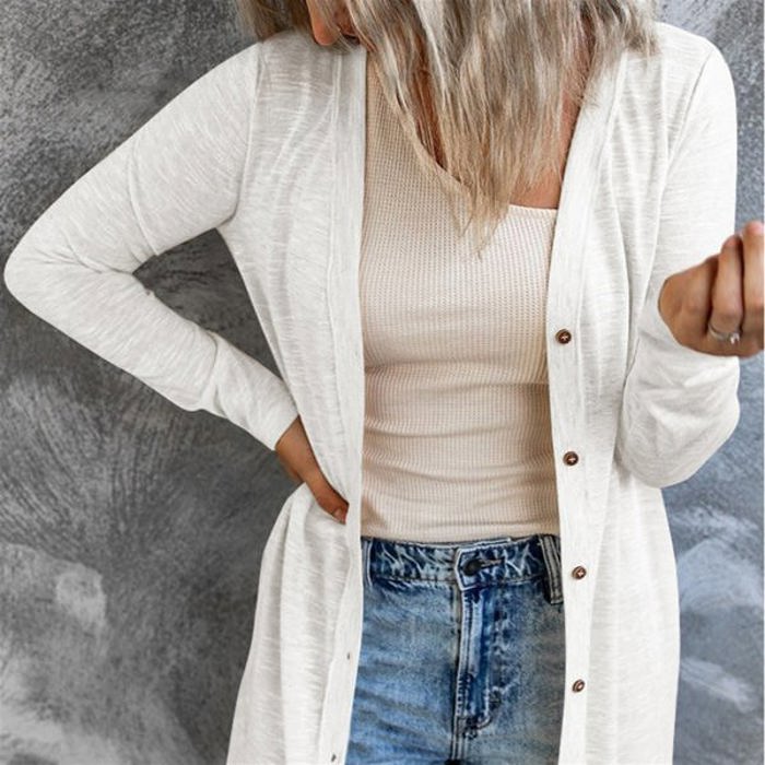 Open-Front Buttons Cardigan